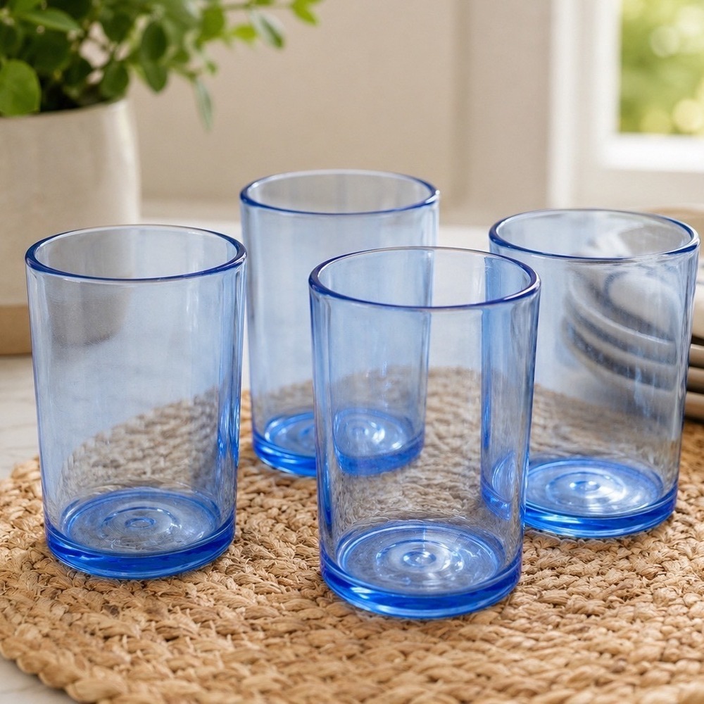 Vintage Pier 1 Marketplace Acrylic Tumblers Drinking Glasses Blue Set of 4 14oz